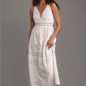 Anthropologie Vineet Bahl Sleeveless V Neck
Floral Cutwork Midi Dress White MNEW